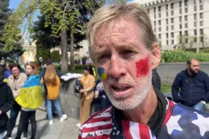 Routh speaking during an interview at a rally for Ukraine, April 27, 2022 [File: Photo by AFPTV/AFP]